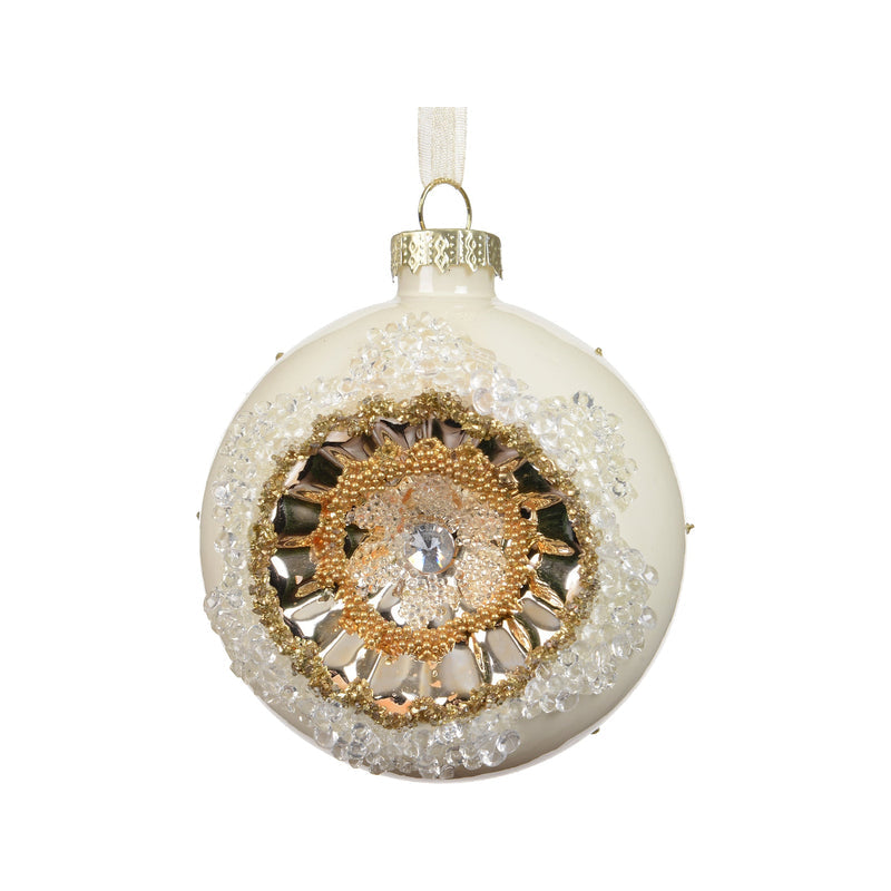 Boule de Noël en verre à centre bijou – Blanc — vue du produit sur fond blanc