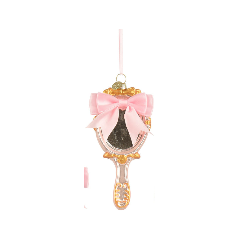Ornement de Noël beauté en verre – Miroir à main · Rose pâle