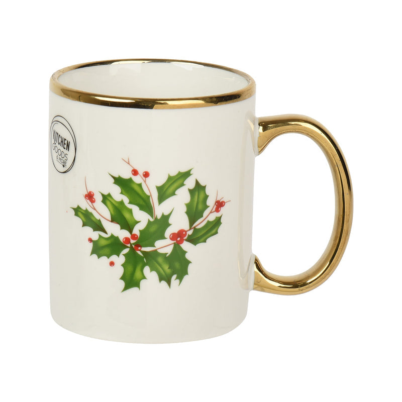 Tasse de Noël en porcelaine à houx – Vert — produit sur fond blanc