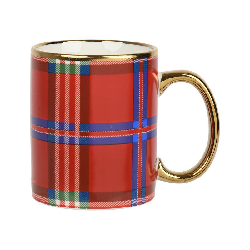 Tasse de Noël en porcelaine tartan – Rouge — produit sur fond blanc