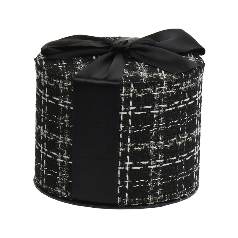Boîte cadeau décorative en tweed – Noir et blanc – 14 × 11 cm