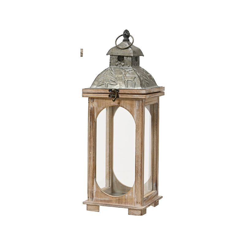Lanterne de Noël en bois de sapin – Bois naturel et gris – 17 × 17 × 47 cm