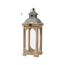 Lanterne de Noël en bois de sapin – Bois naturel et gris – 17 × 17 × 47 cm