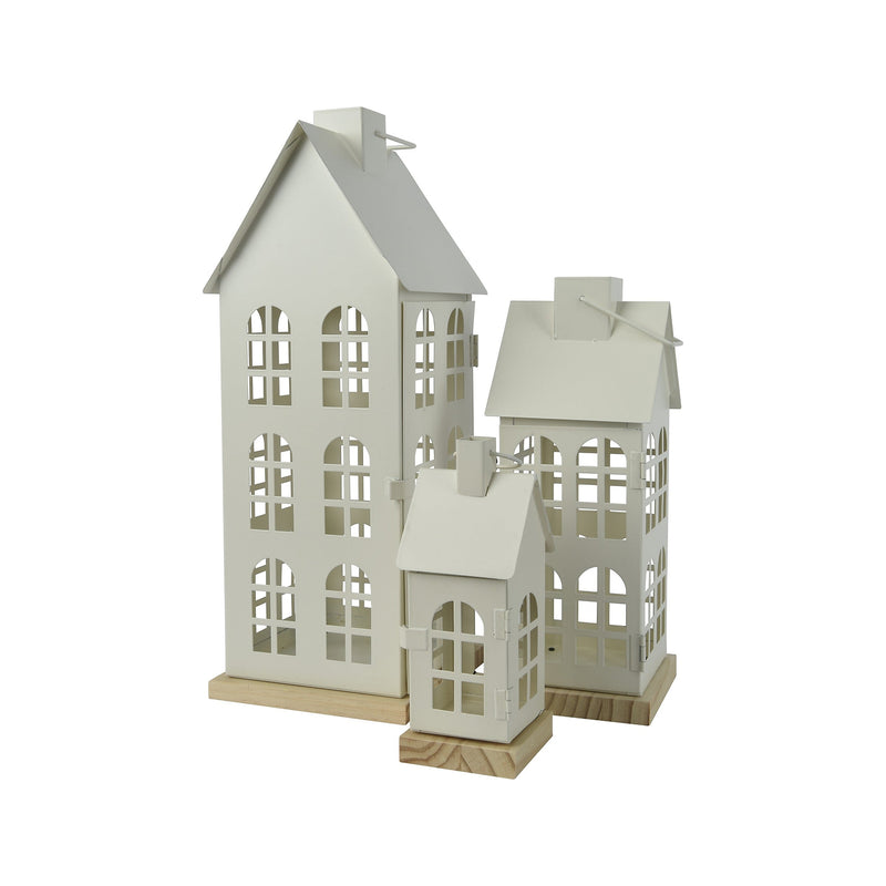 Lanterne maison de Noël en fer — Blanc / 8 × 8 × 20 cm sur fond blanc