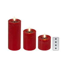 Ensemble de 3 bougies LED pilier — Rouge — vue individuelle sur fond blanc