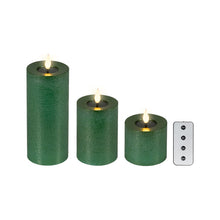 Ensemble de 3 bougies LED pilier — Vert — vue individuelle sur fond blanc