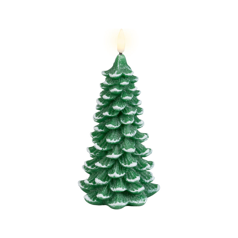 Bougie LED sapin à flamme mobile – Vert – 8,5 × 18,5 cm
