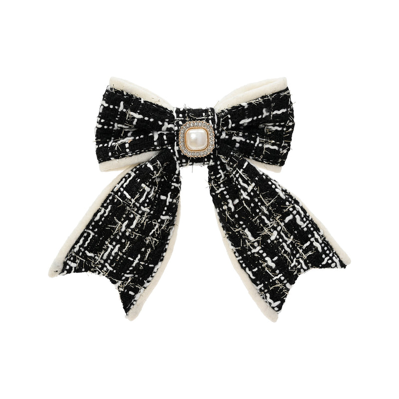 Nœud de Noël sur clip à strass – Noir – Petit — produit sur fond blanc