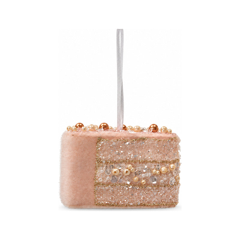 Ornement gourmand de Noël avec perles – Gâteau rose