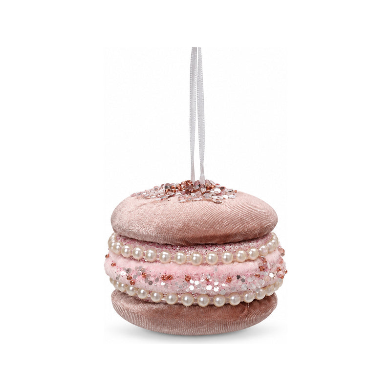 Ornement gourmand de Noël avec perles – Macaron rose