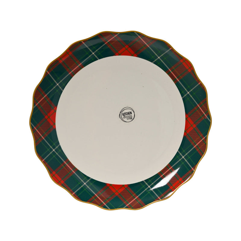 Assiette de Noël à bord tartan – Blanc — produit sur fond blanc