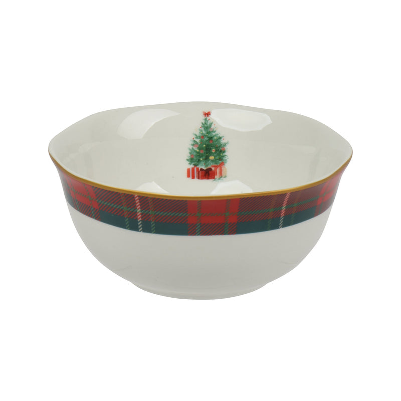 Bol de Noël avec sapin et tartan – Blanc — produit sur fond blanc