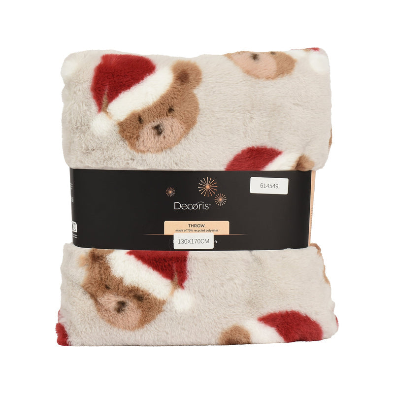 Plaid de Noël en flanelle à motif d’ours – Beige — produit sur fond blanc
