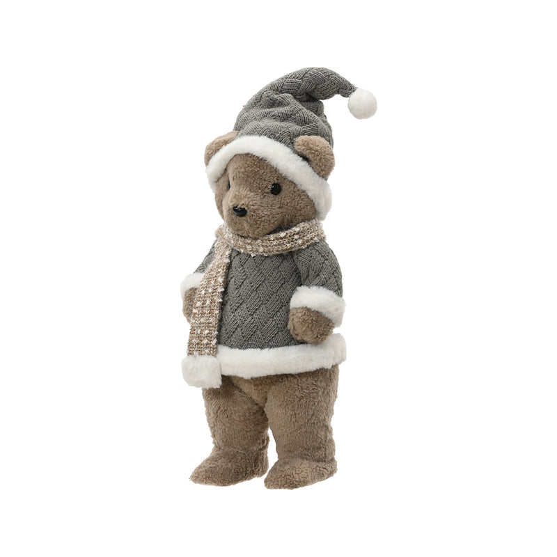 Ours de Noël en fausse fourrure – Debout · Gris / Beige