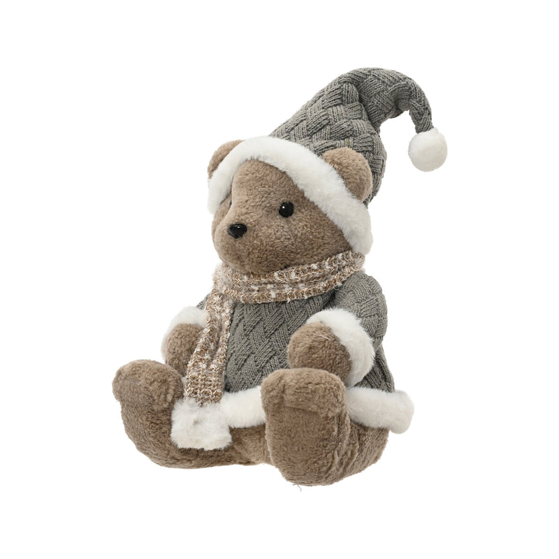 Ours de Noël en fausse fourrure – Assis · Gris / Beige