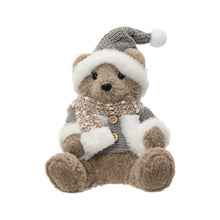 Ours de Noël en fausse fourrure – Petit assis · Gris / Beige