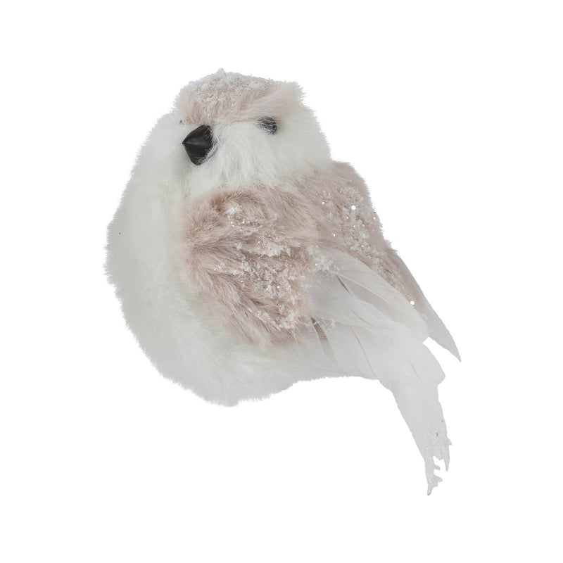 Oiseau de Noël sur clip – Blanc et rose poudré · Modèle 2