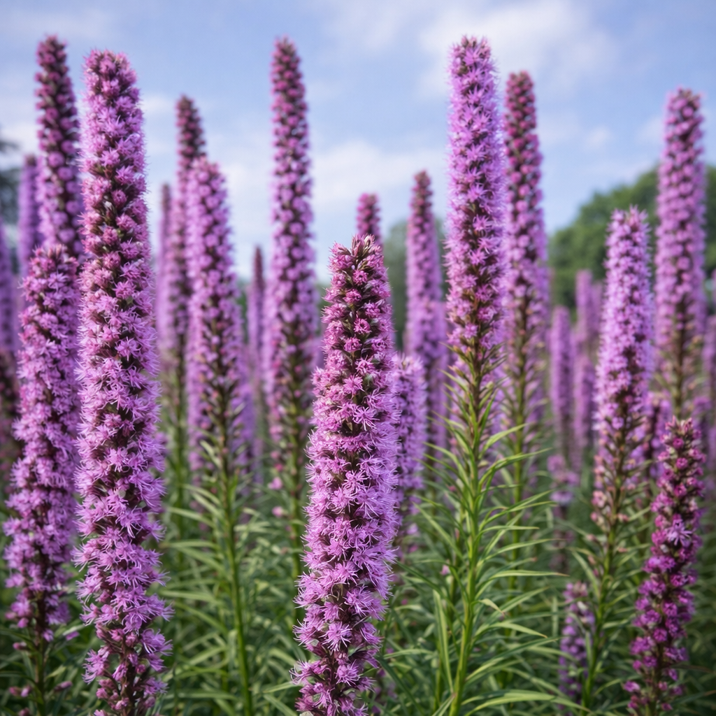 Liatris à épis en fleurs, vivace aux épis floraux mauves.