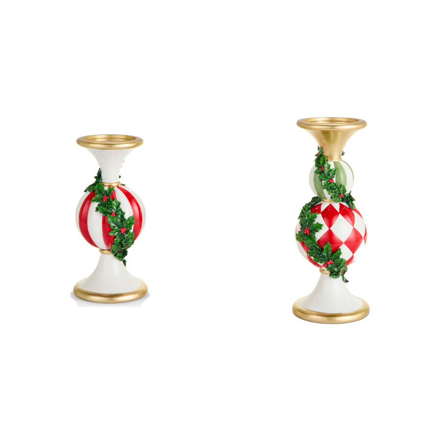 Bougeoir de Noël au motif de houx — 10 po sur fond blanc