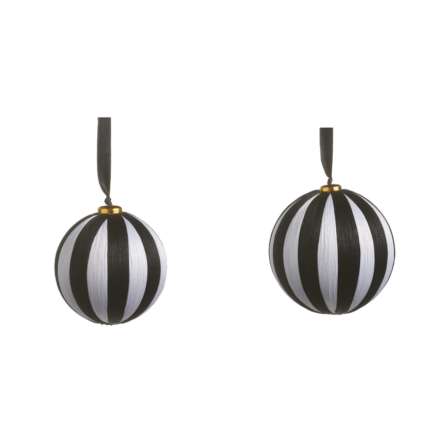 Boule de Noël rayée noire et blanche — toutes les variantes sur fond blanc