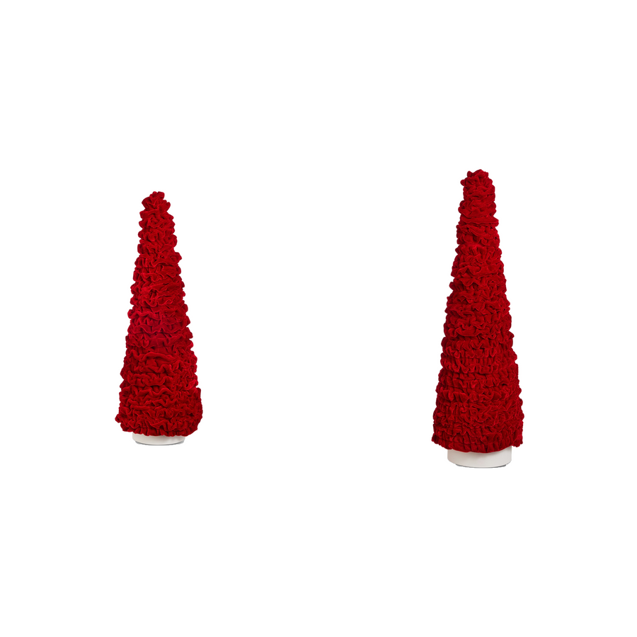 Sapin de Noël décoratif en velours rouge — 17 po sur fond blanc