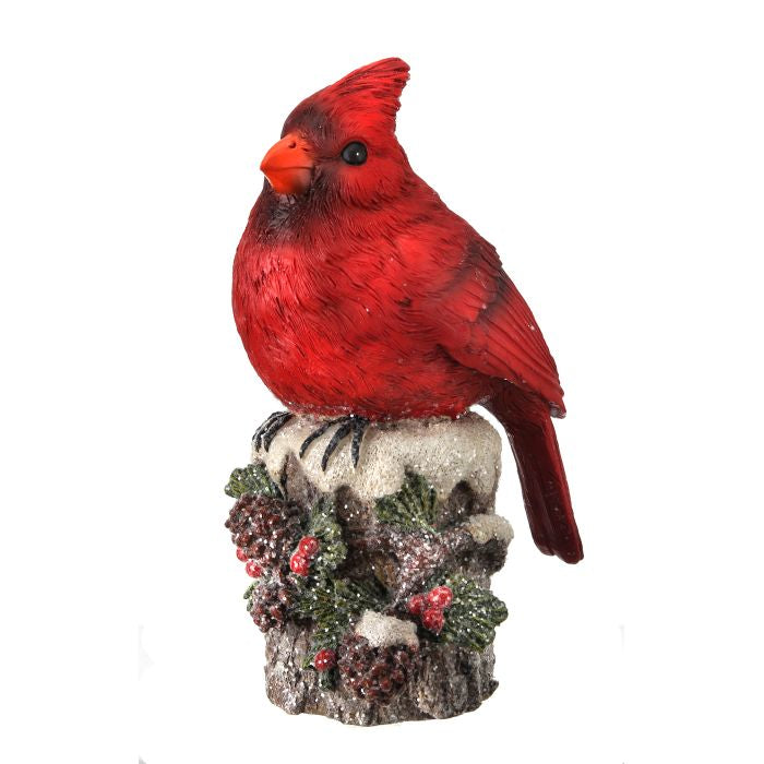Figurine cardinal de Noël avec cardinal – Naturel givré – 7 po