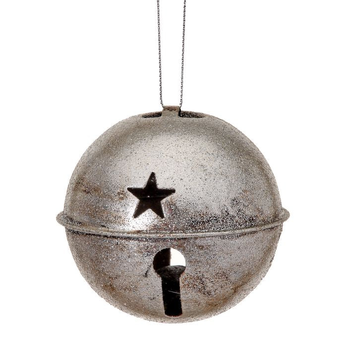 Ornement cloche de Noël antique pailleté – Argent – 3,5 po