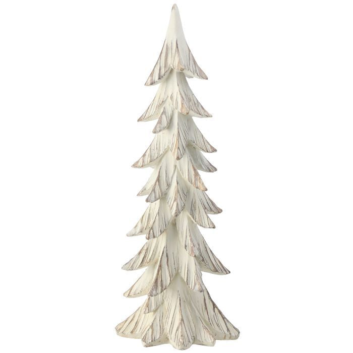 Sapin décoratif de Noël patiné – Ivoire et or – 18 po