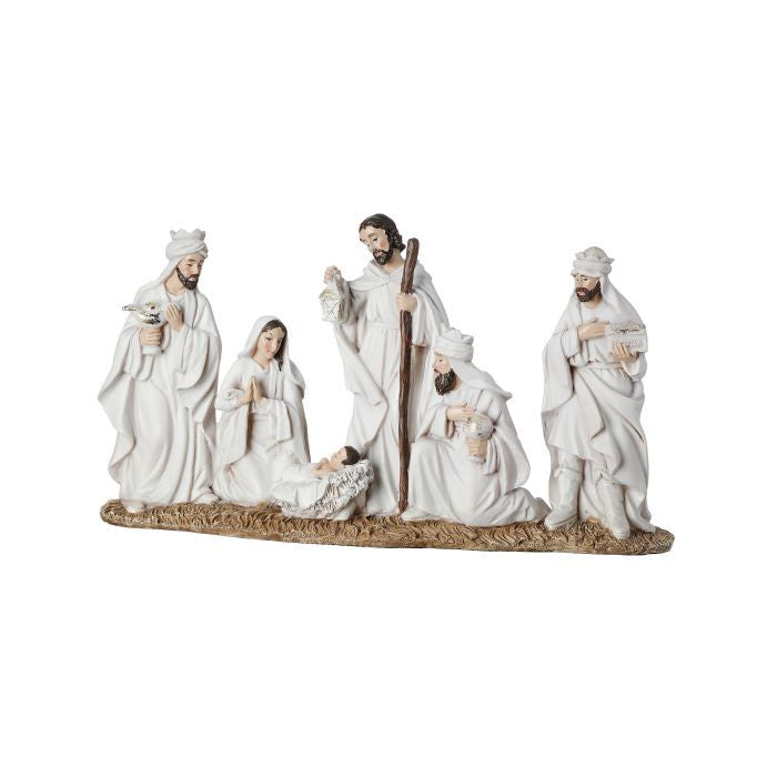 Scène de la Nativité décorative en résine – Naturel et crème