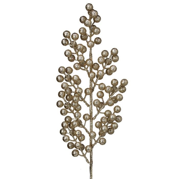Tige décorative de Noël pailleté à baies – Champagne et or – 24 po