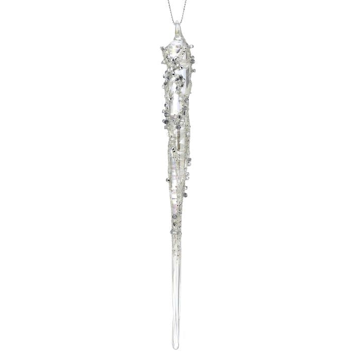 Ornement stalactite de Noël givré – Argent givré – 8 po