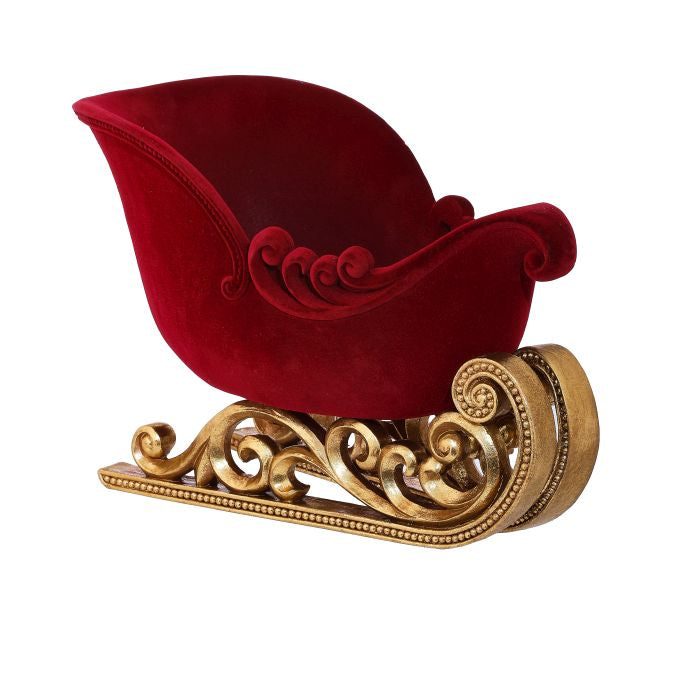 Traîneau décoratif de Noël floqué – Bourgogne et or – 12 po