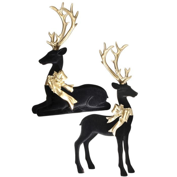 Renne décoratif de Noël floqué – Noir et or – 14 à 20 po