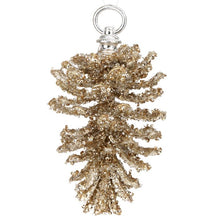 Ornement pomme de pin pailleté givré – Champagne – 7 po