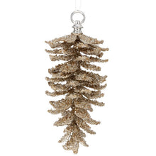 Ornement pomme de pin pailleté givré – Champagne – 10 po