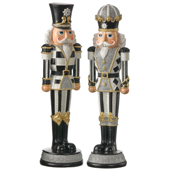 Casse-noisette décoratif royal – Noir, blanc et or – 13 po