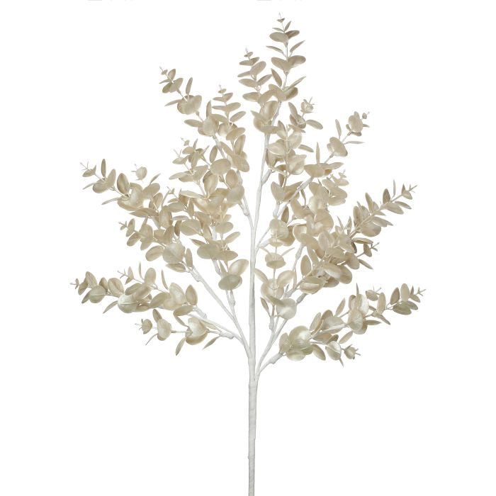 Tige décorative de Noël perlé d’eucalyptus – Blanc irisé – 27 po