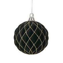 Boule de Noël en velours matelassé avec lignes dorées – Noir – 150 mm