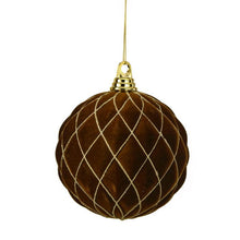 Boule de Noël en velours matelassé avec lignes dorées – Chocolat – 150 mm