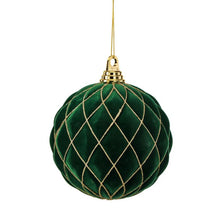 Boule de Noël en velours matelassé avec lignes dorées – Vert foncé – 150 mm