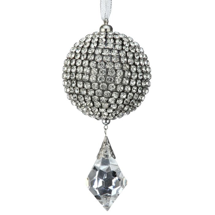 Boule de Noël orné de bijoux – Transparent et argent – 6,5 po