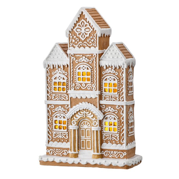 Maison de Noël lumineuse Sugar/Spice – Brun et blanc – 24 po