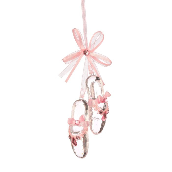Ornement de Noël en forme de chaussons de ballet ornés de bijoux – Bleu ciel – 6 po