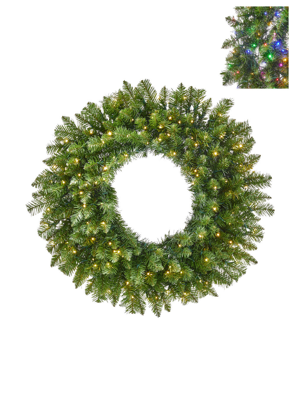 Couronne de Noël lumineuse Forest Fir – Vert – DEL double couleur – 32 po