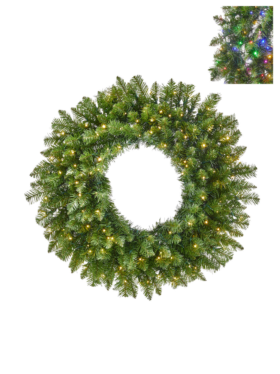 Couronne de Noël lumineuse Forest Fir – Vert – DEL double couleur – 32 po