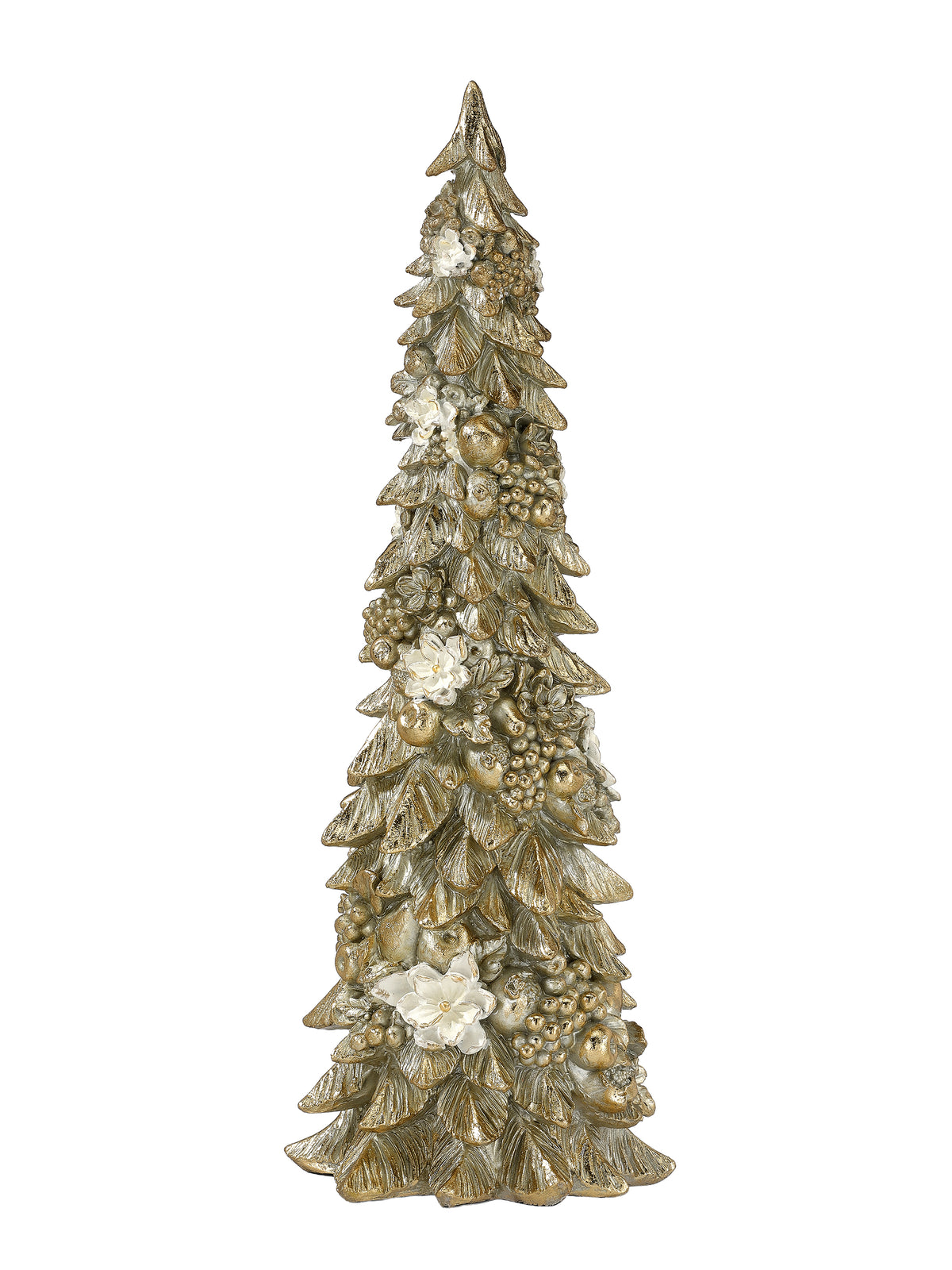 Sapin décoratif de Noël à magnolias – Ivoire et or – 16 po
