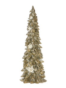 Sapin décoratif de Noël à magnolias – Ivoire et or – 16 po