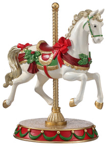 Cheval de carrousel décoratif – Vert, rouge et or – 19 po