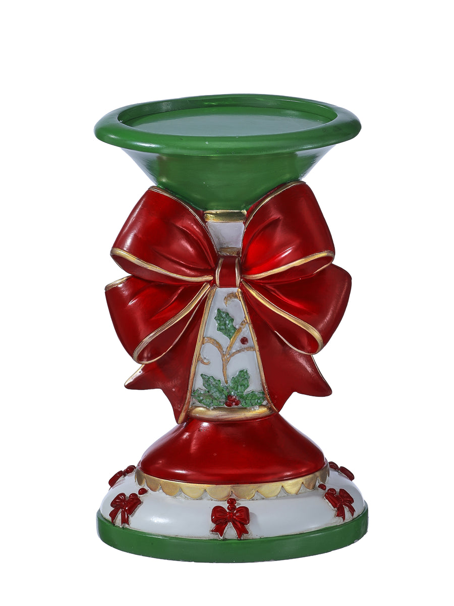 Bougeoir décoratif de Noël — Vert, rouge et or / 8 po sur fond blanc