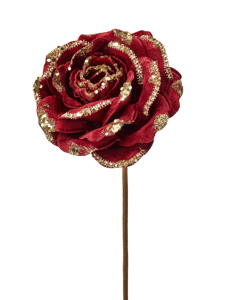 Tige décorative de Noël pailleté orné de bijoux – Bourgogne et or – 19 po